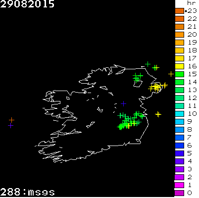 Lightning Report for Ireland on Saturday 29 August 2015