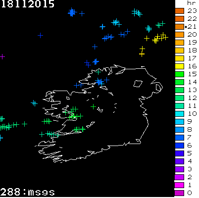 Lightning Report for Ireland on Wednesday 18 November 2015