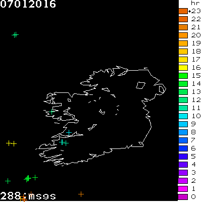 Lightning Report for Ireland on Thursday 07 January 2016