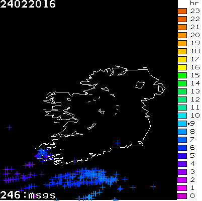 Lightning Report for Ireland on Wednesday 24 February 2016