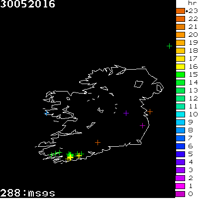 Lightning Report for Ireland on Monday 30 May 2016
