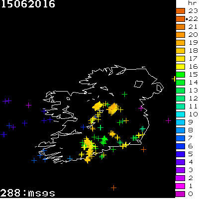 Lightning Report for Ireland on Wednesday 15 June 2016