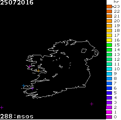 Lightning Report for Ireland on Monday 25 July 2016