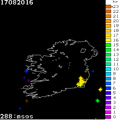 Lightning Report for Ireland on Wednesday 17 August 2016
