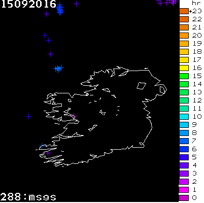 Lightning Report for Ireland on Thursday 15 September 2016