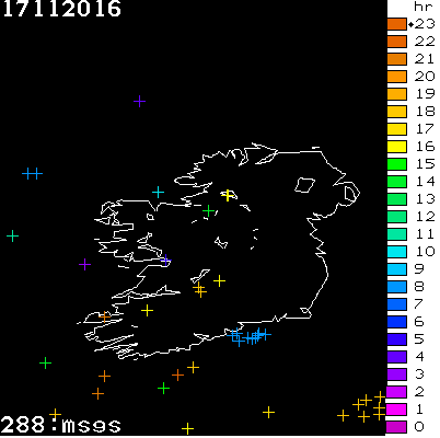 Lightning Report for Ireland on Thursday 17 November 2016