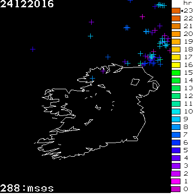 Lightning Report for Ireland on Saturday 24 December 2016