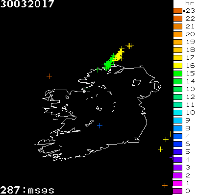 Lightning Report for Ireland on Thursday 30 March 2017