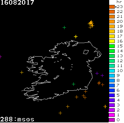 Lightning Report for Ireland on Wednesday 16 August 2017