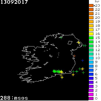 Lightning Report for Ireland on Wednesday 13 September 2017