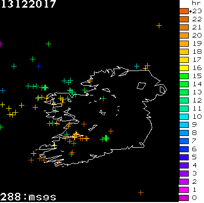 Lightning Report for Ireland on Wednesday 13 December 2017