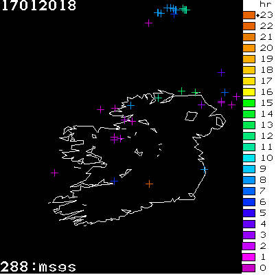 Lightning Report for Ireland on Wednesday 17 January 2018