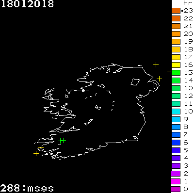 Lightning Report for Ireland on Thursday 18 January 2018