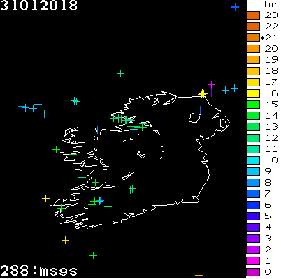 Lightning Report for Ireland on Wednesday 31 January 2018