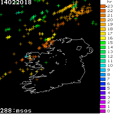 Lightning Report for Ireland on Wednesday 14 February 2018