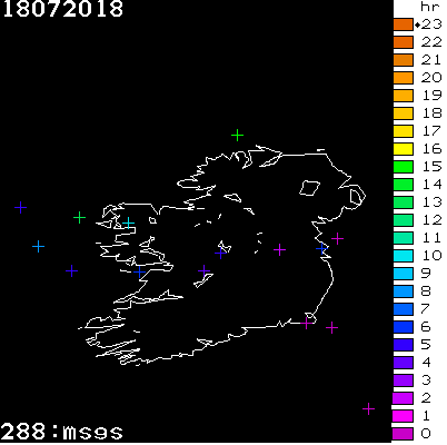 Lightning Report for Ireland on Wednesday 18 July 2018
