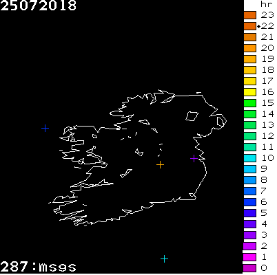Lightning Report for Ireland on Wednesday 25 July 2018