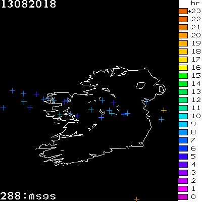 Lightning Report for Ireland on Monday 13 August 2018