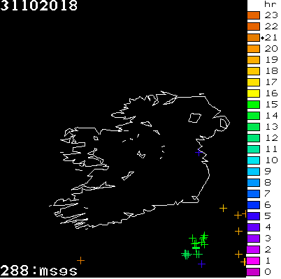 Lightning Report for Ireland on Wednesday 31 October 2018