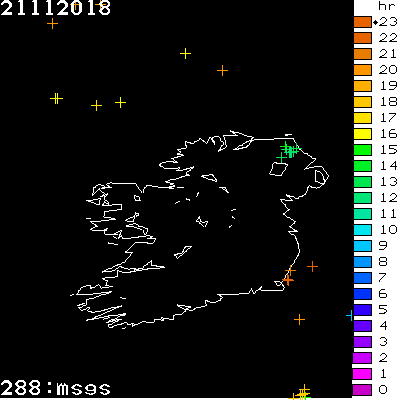 Lightning Report for Ireland on Wednesday 21 November 2018