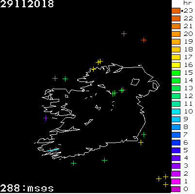 Lightning Report for Ireland on Thursday 29 November 2018