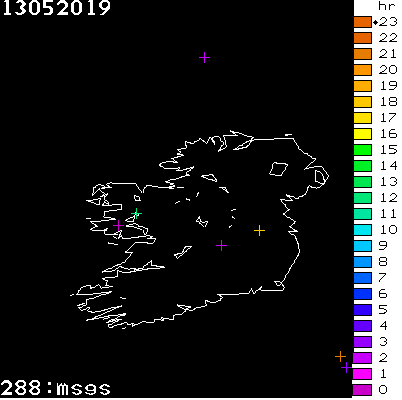 Lightning Report for Ireland on Monday 13 May 2019
