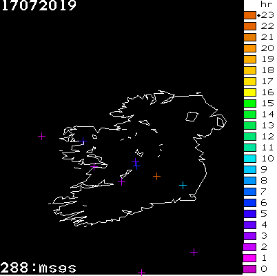 Lightning Report for Ireland on Wednesday 17 July 2019