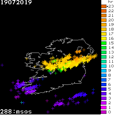 Lightning Report for Ireland on Friday 19 July 2019