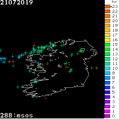 Lightning Report for Ireland on Sunday 21 July 2019