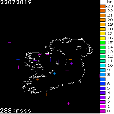 Lightning Report for Ireland on Monday 22 July 2019
