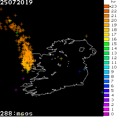 Lightning Report for Ireland on Thursday 25 July 2019