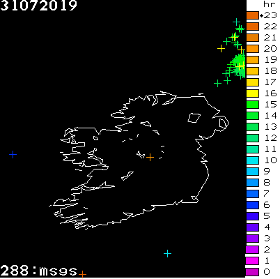 Lightning Report for Ireland on Wednesday 31 July 2019