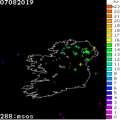 Lightning Report for Ireland on Wednesday 07 August 2019