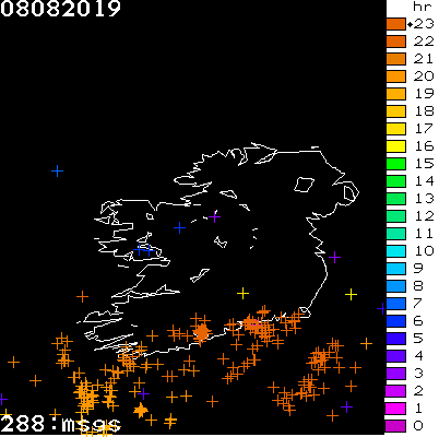 Lightning Report for Ireland on Thursday 08 August 2019
