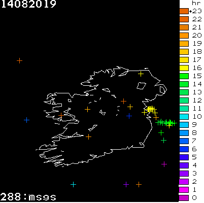 Lightning Report for Ireland on Wednesday 14 August 2019