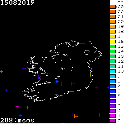 Lightning Report for Ireland on Thursday 15 August 2019
