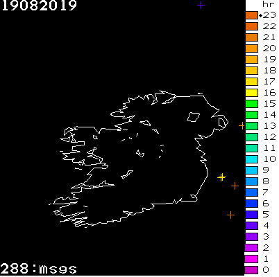 Lightning Report for Ireland on Monday 19 August 2019