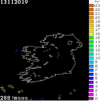 Lightning Report for Ireland on Wednesday 13 November 2019