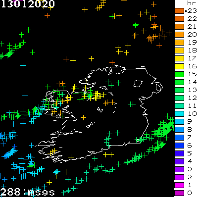 Lightning Report for Ireland on Monday 13 January 2020