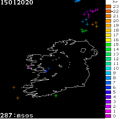 Lightning Report for Ireland on Wednesday 15 January 2020