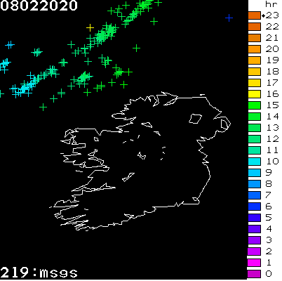 Lightning Report for Ireland on Saturday 08 February 2020