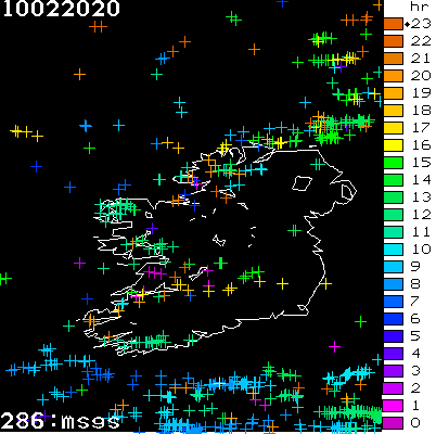 Lightning Report for Ireland on Monday 10 February 2020