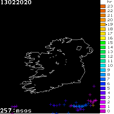Lightning Report for Ireland on Thursday 13 February 2020