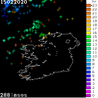 Lightning Report for Ireland on Saturday 15 February 2020