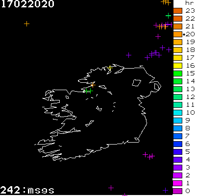 Lightning Report for Ireland on Monday 17 February 2020