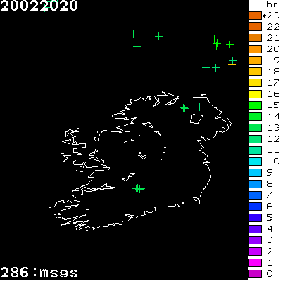Lightning Report for Ireland on Thursday 20 February 2020