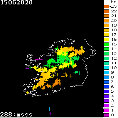 Lightning Report for Ireland on Monday 15 June 2020