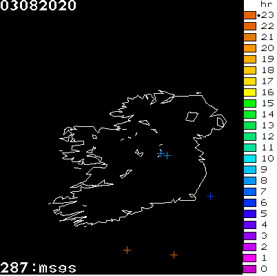 Lightning Report for Ireland on Monday 03 August 2020