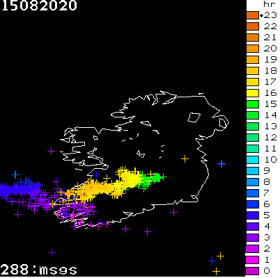 Lightning Report for Ireland on Saturday 15 August 2020