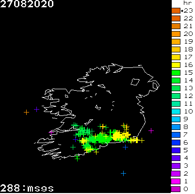 Lightning Report for Ireland on Thursday 27 August 2020